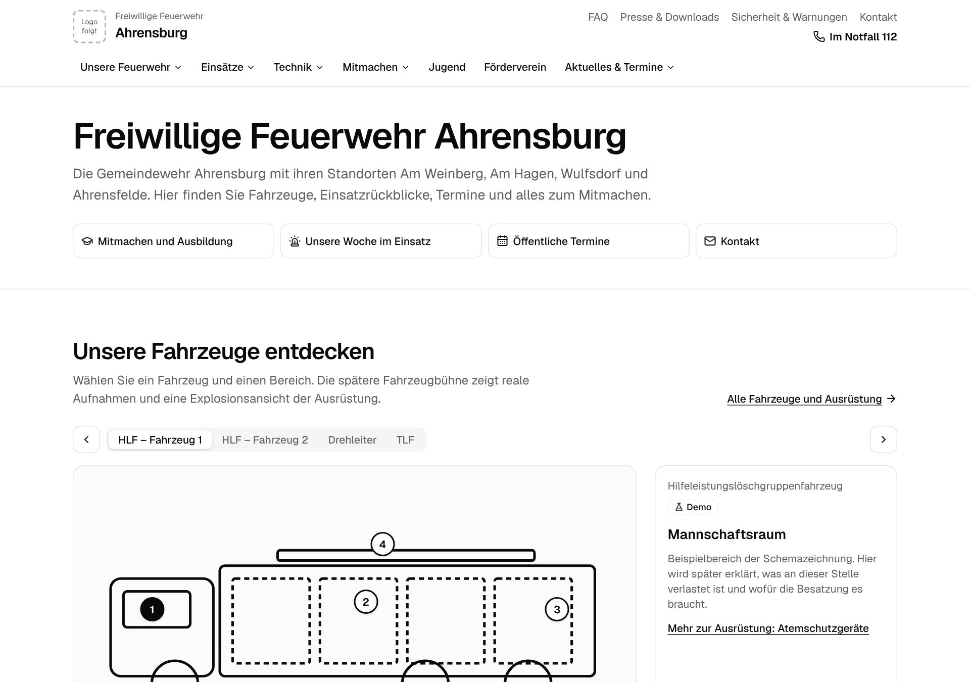Entwurf der Startseite der Freiwilligen Feuerwehr Ahrensburg